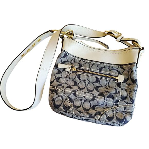 Coach Signature Cross Body Shoulder Bag Denim, Leather and Gold Toned Brass - Picture 3 of 9